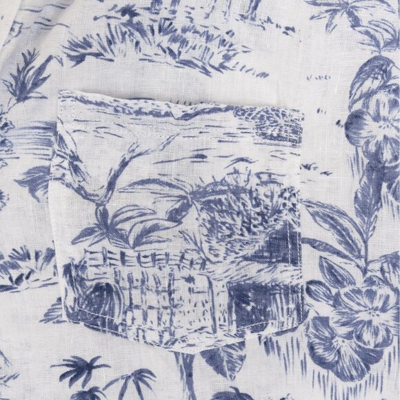 Joie Shirt Linen Short Sleeve Button Up Blue White Tropical Print - Picture 6 of 13